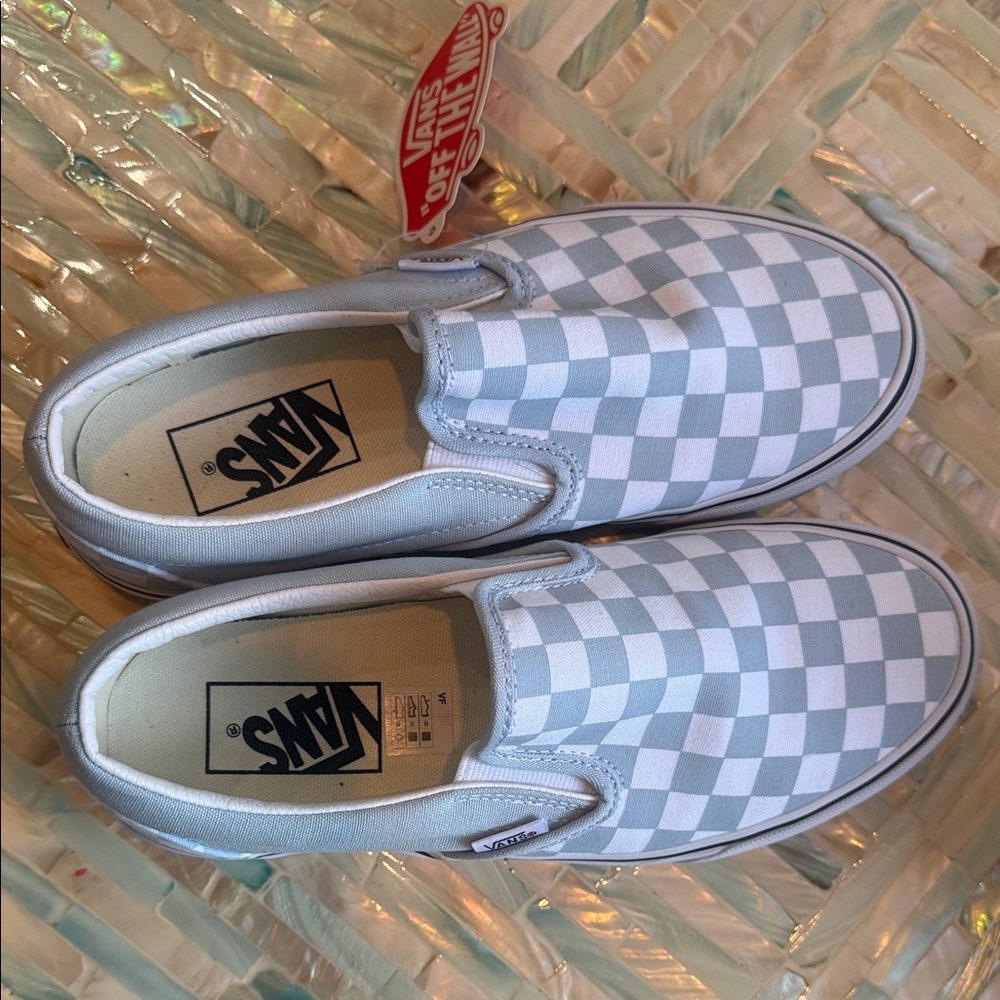 Vans unisex blue  and White Checkered Slip-Ons
